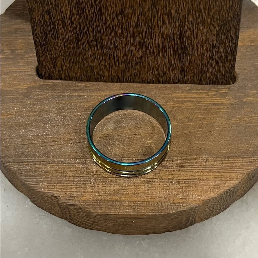 Multicolor Band Ring 6mm Laser Cut Stainless Steel Size 11